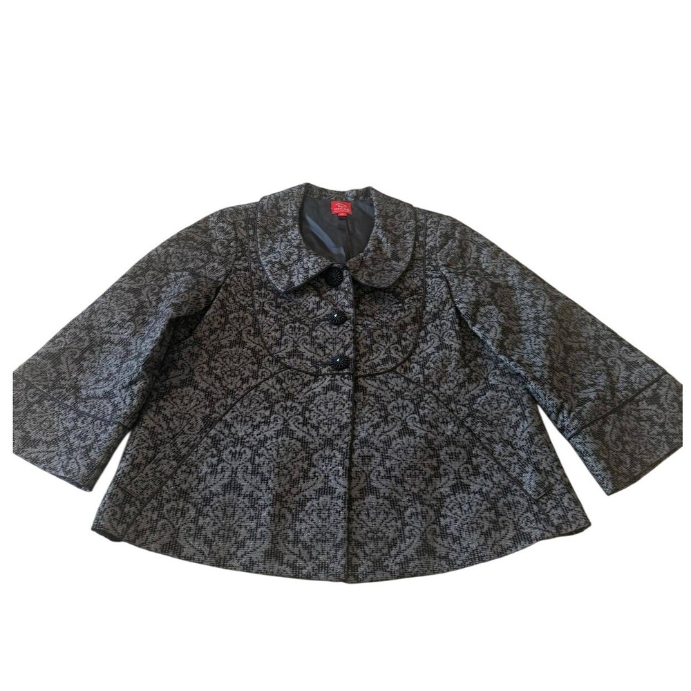 Oscar de la Renta Brocade Swing Jacket Black Metallic Damask Evening Coat Sz 6